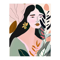 Reinvent, Beautiful Woman Girl Pastel Line Art, Minimal Botanical Nature Portrait, Modern Bohemian Drawing Nomadic Summer Self Love (Print Only)