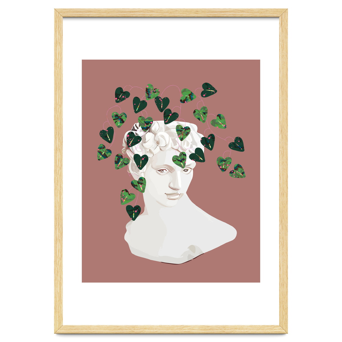 Roman Planter, Plant Pot, Botanical Nature Victorian Statue Face, Eclectic Bohemian Plant Lady Illustration