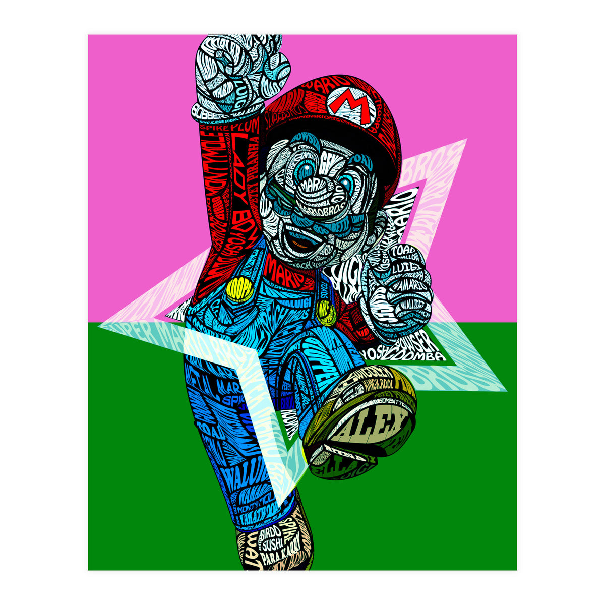 Mario Bross Typo Style Cartoon Pop Art (Print Only)