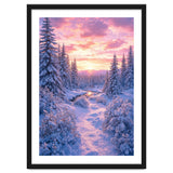 Winter Sunset Glow: Serene Snowy Forest and Frozen Creek thumbnail
