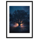 Ancient Mystical Oak Silhouette at Twilight with Ethereal Wisps thumbnail