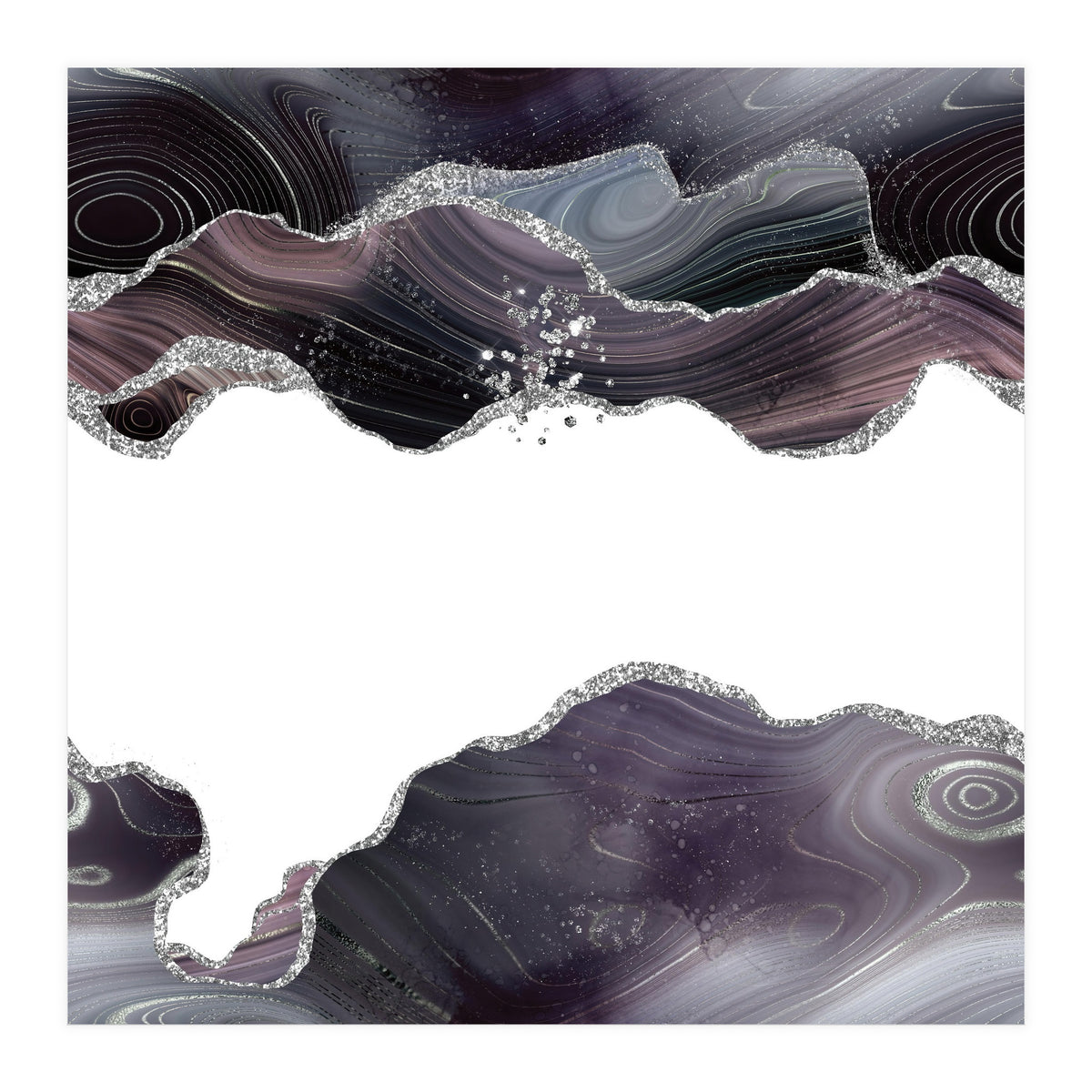 Black & Silver Glitter Agate Texture 07  (Print Only)