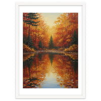 Golden Autumn Reflection: Impasto Forest Landscape