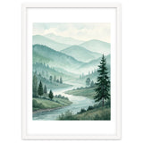 Serene Misty Mountain Valley Watercolor Painting thumbnail