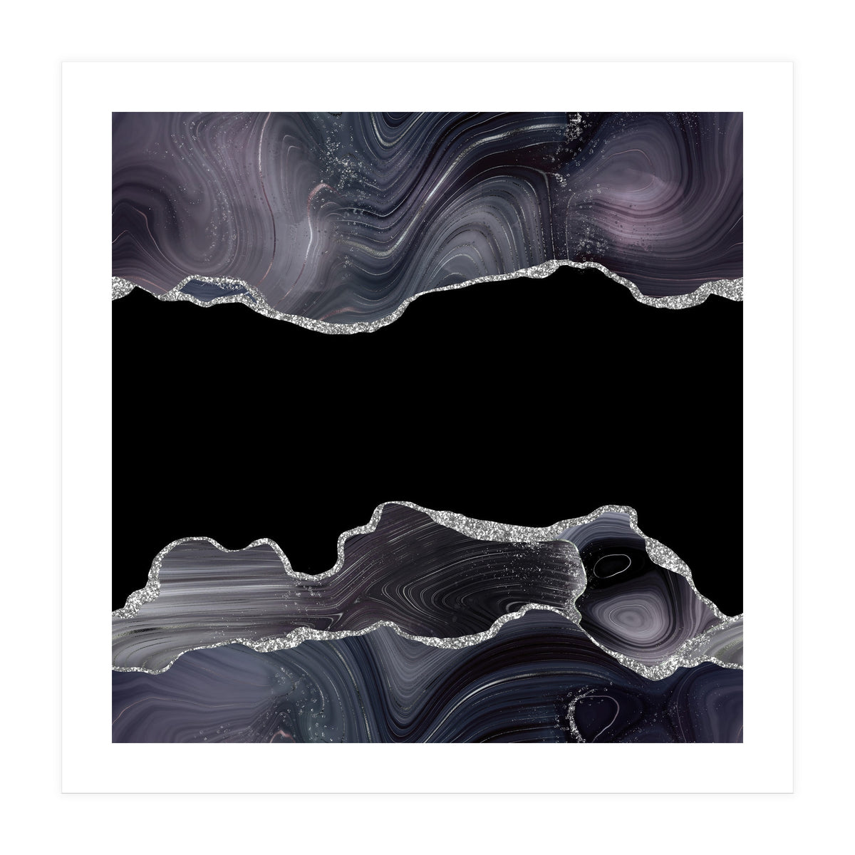 Black & Silver Glitter Agate Texture 03 (Print Only)