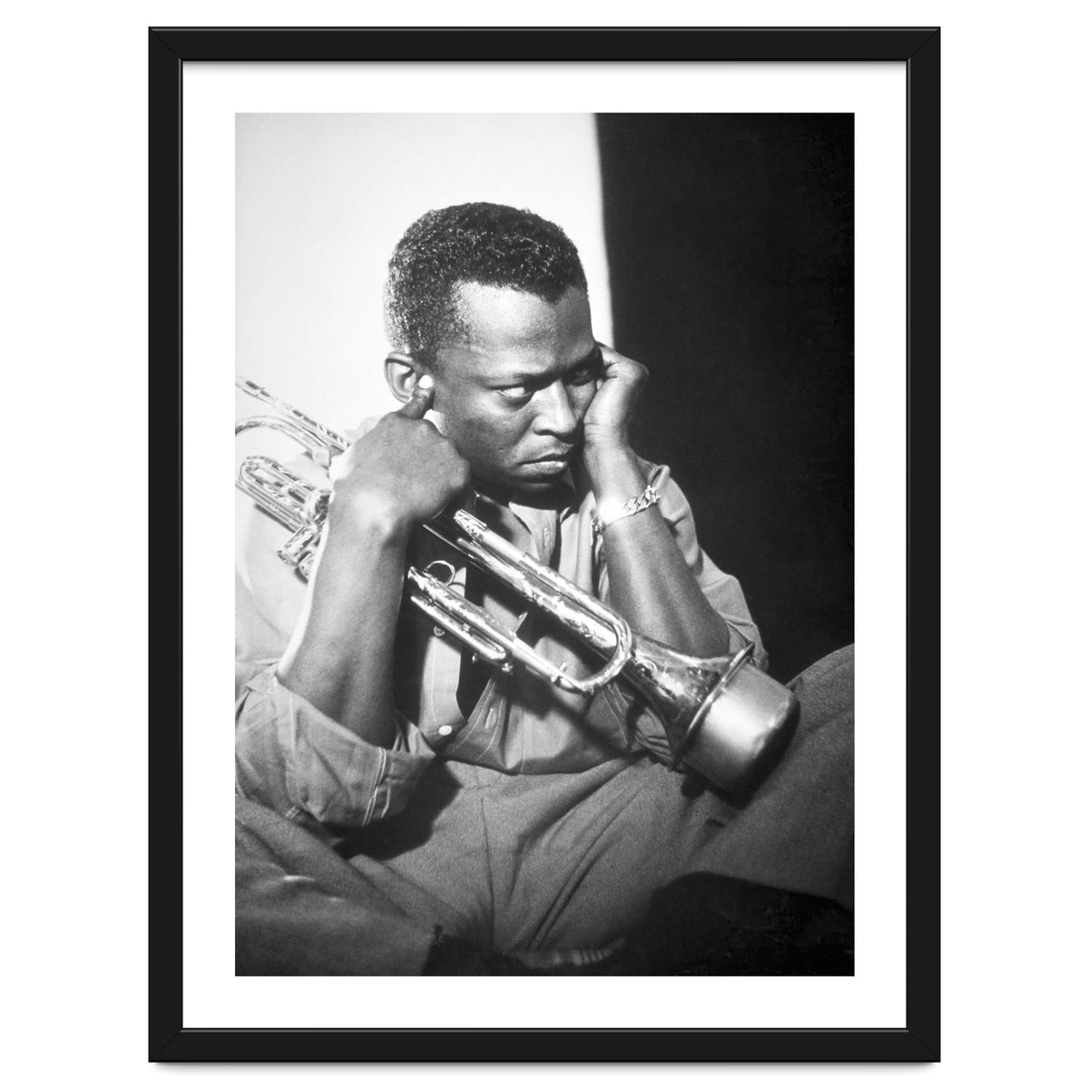 Jazz trumpeter Miles Davis early in his career playing in New York City, circa 1955.
