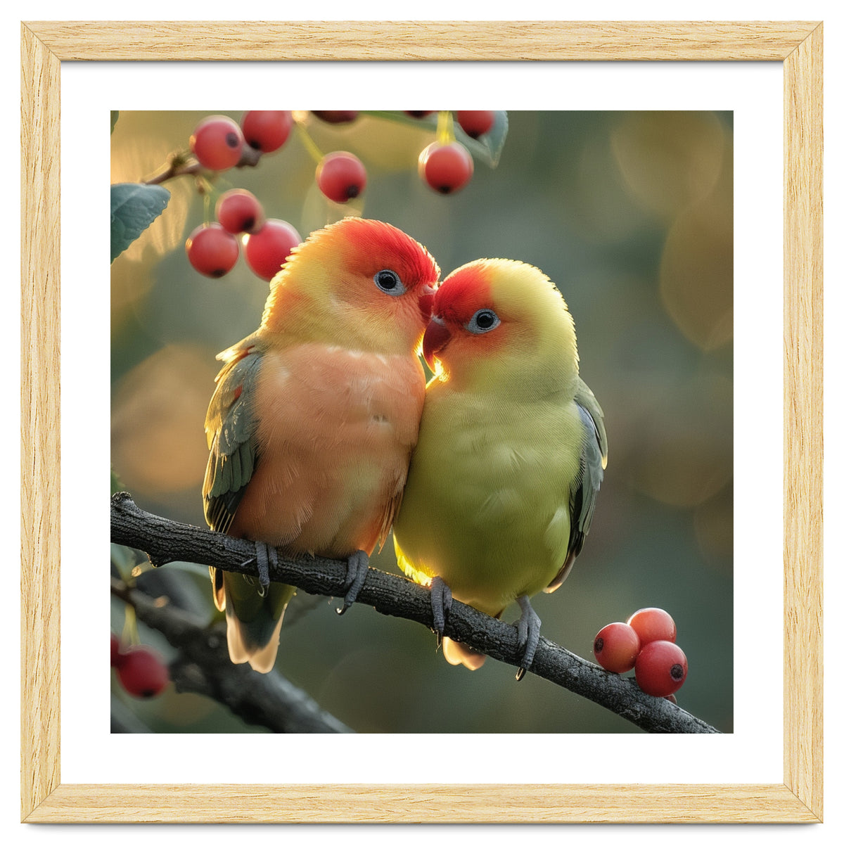 Two Lovebirds Sitting On A Branch