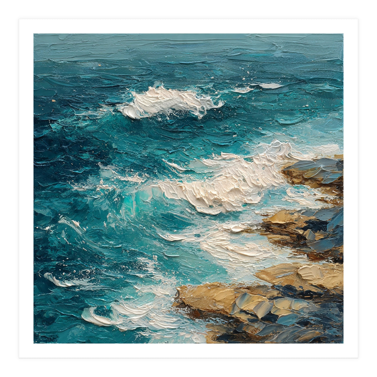 Dynamic Coastal Swell with Sculpted Turquoise Waves (Print Only)