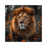 Majestic Lion Portrait In Orange Flowers (Print Only) thumbnail