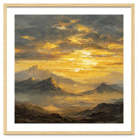 Vibrant Golden Hour Horizon Over Distant Mountain Ridges