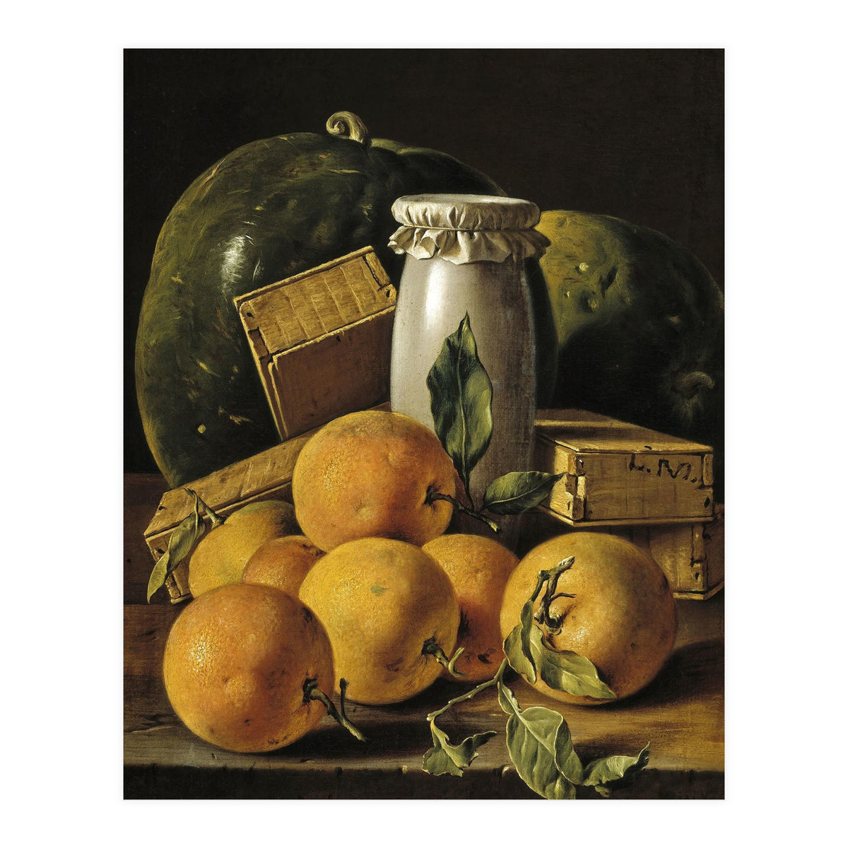 Luis Egidio Meléndez / 'Still Life of Oranges, Watermelon, a Pot, and Boxes of Cake', ca.  1760. (Print Only)