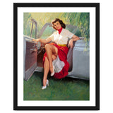 Sexy Pinup Woman Posing In Convertible Car thumbnail