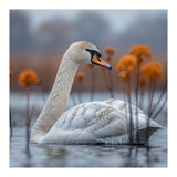 White Swan Swimming In A Lake With Reeds (Print Only) thumbnail