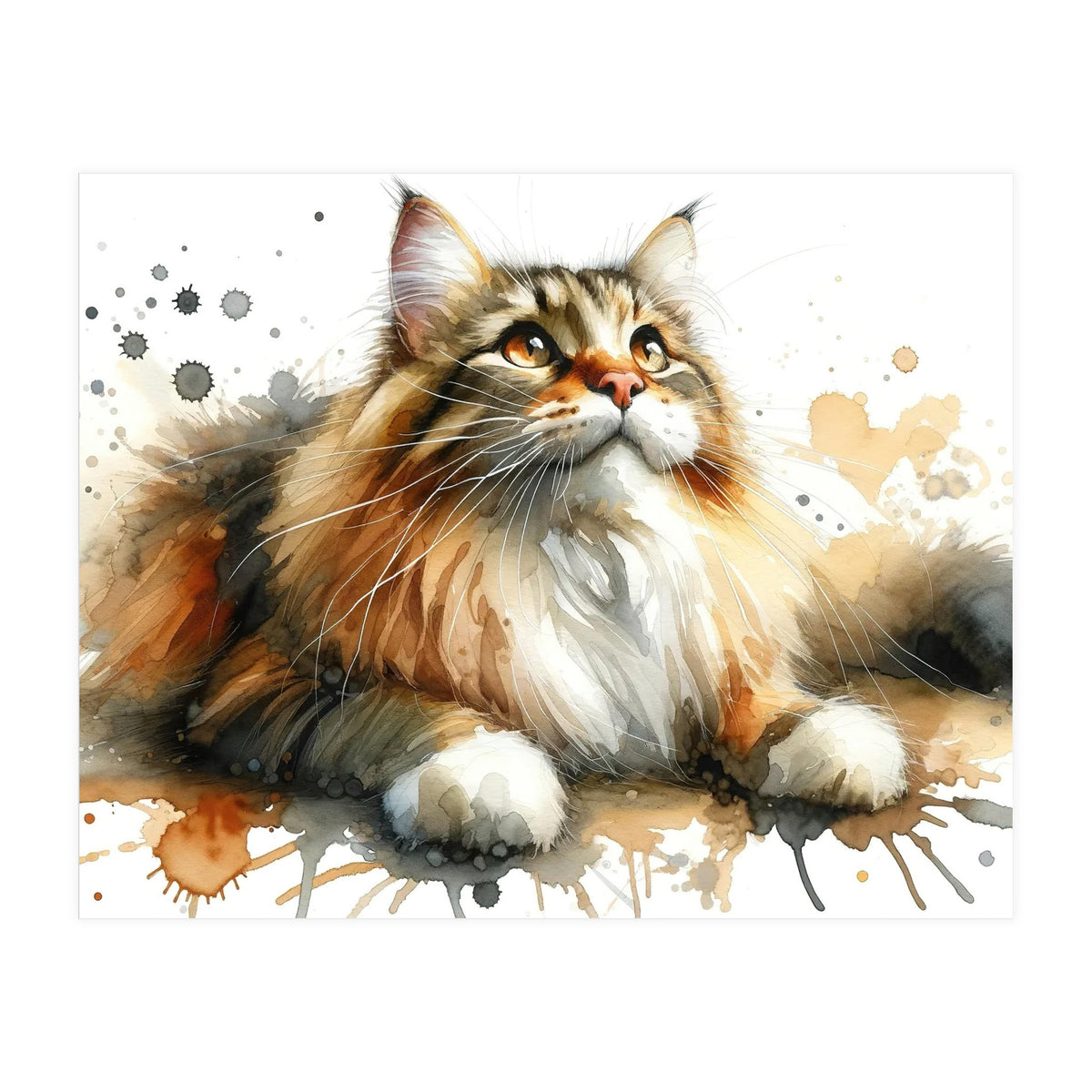 Majestic Cat With Watercolor Splashes (Print Only)