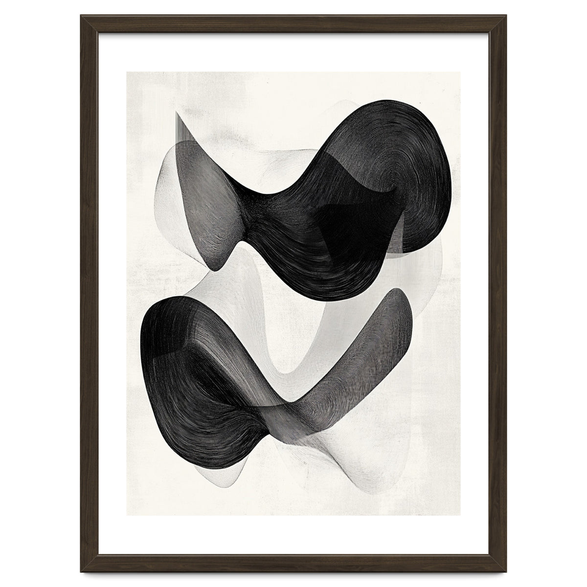 Abstract Black And White Flowing Organic Shapes With Texture