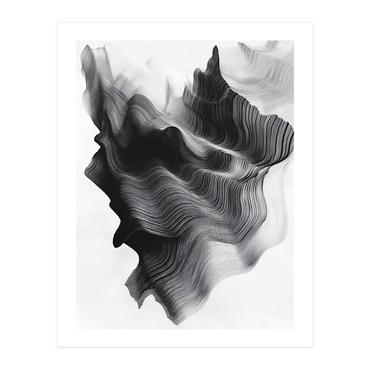 Abstract Black And White Wavy Lines Forming Organic Shapes (Print Only)