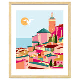 Crimson Rouge, Colorful Architecture Buildings, Greece Cityscape Skyline, Seagull Travel Summer Eclectic Bohemian Pop Of Color Positivity thumbnail