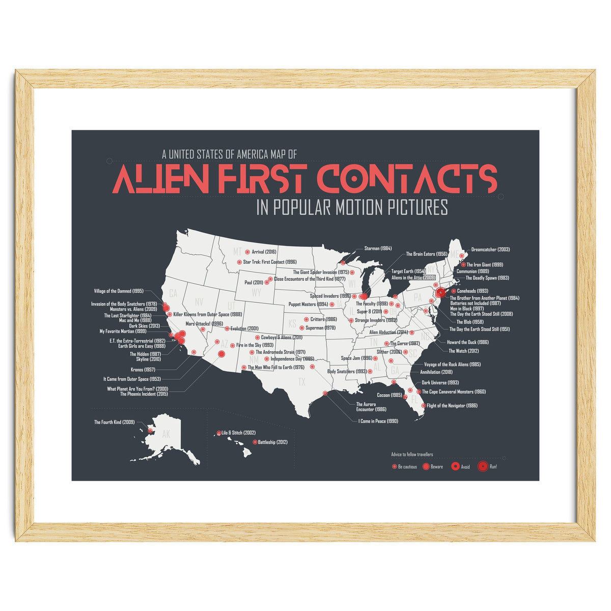 USA Map of Alien First Contacts in Movies