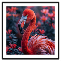 Vibrant Flamingo Portrait With Tropical Foliage