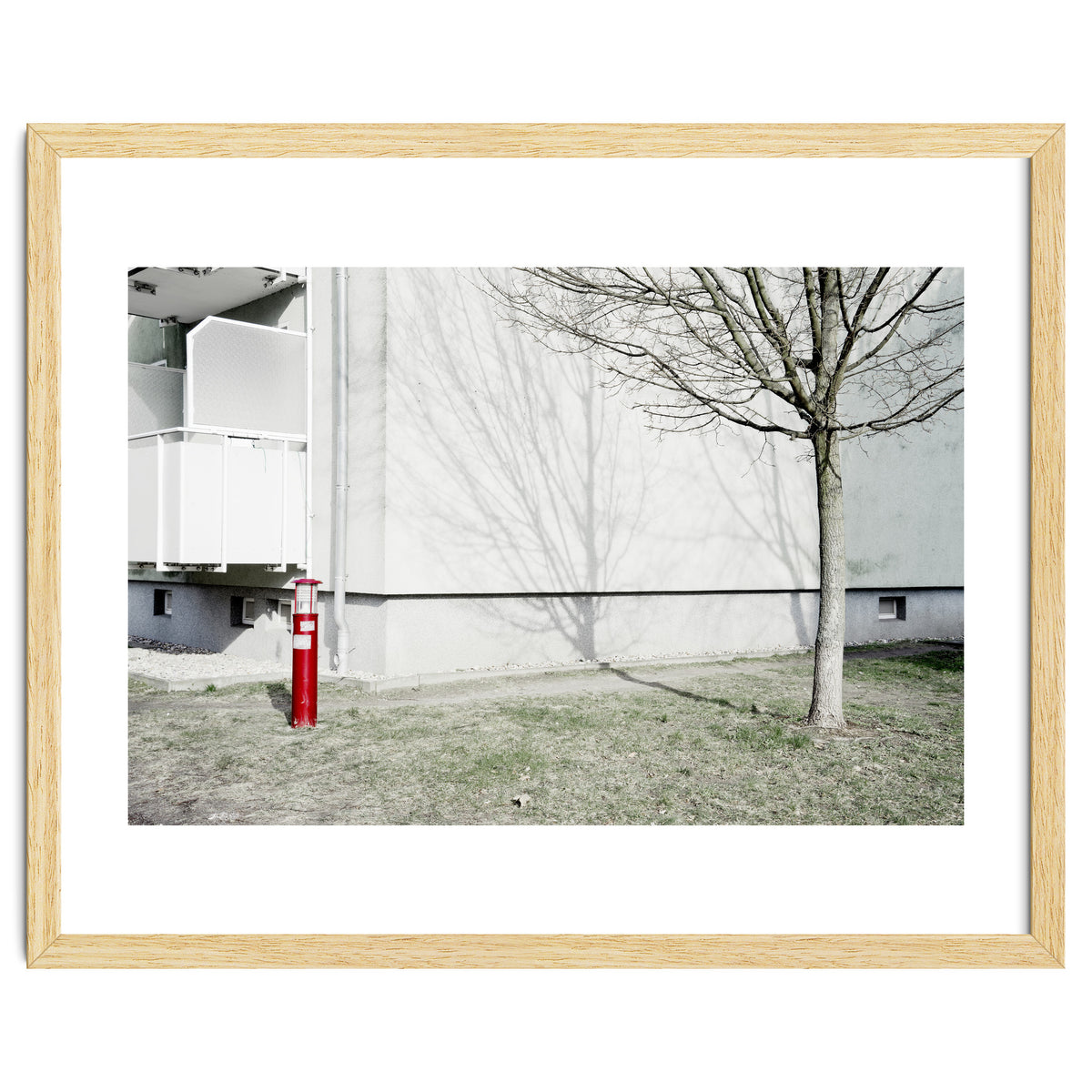 Red light pole and Tree shadow on the wall