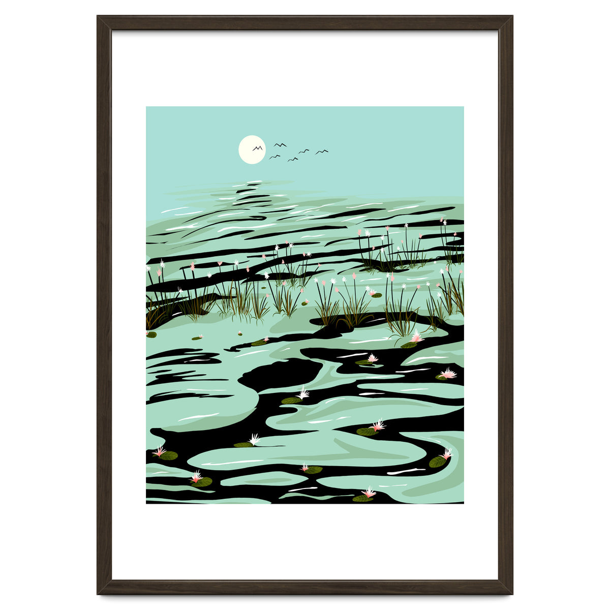 Dreamy Lake, Pastel Nature Botanical Jungle Landscape, Travel Pond Forest Plants Bohemian, Eclectic Scenic