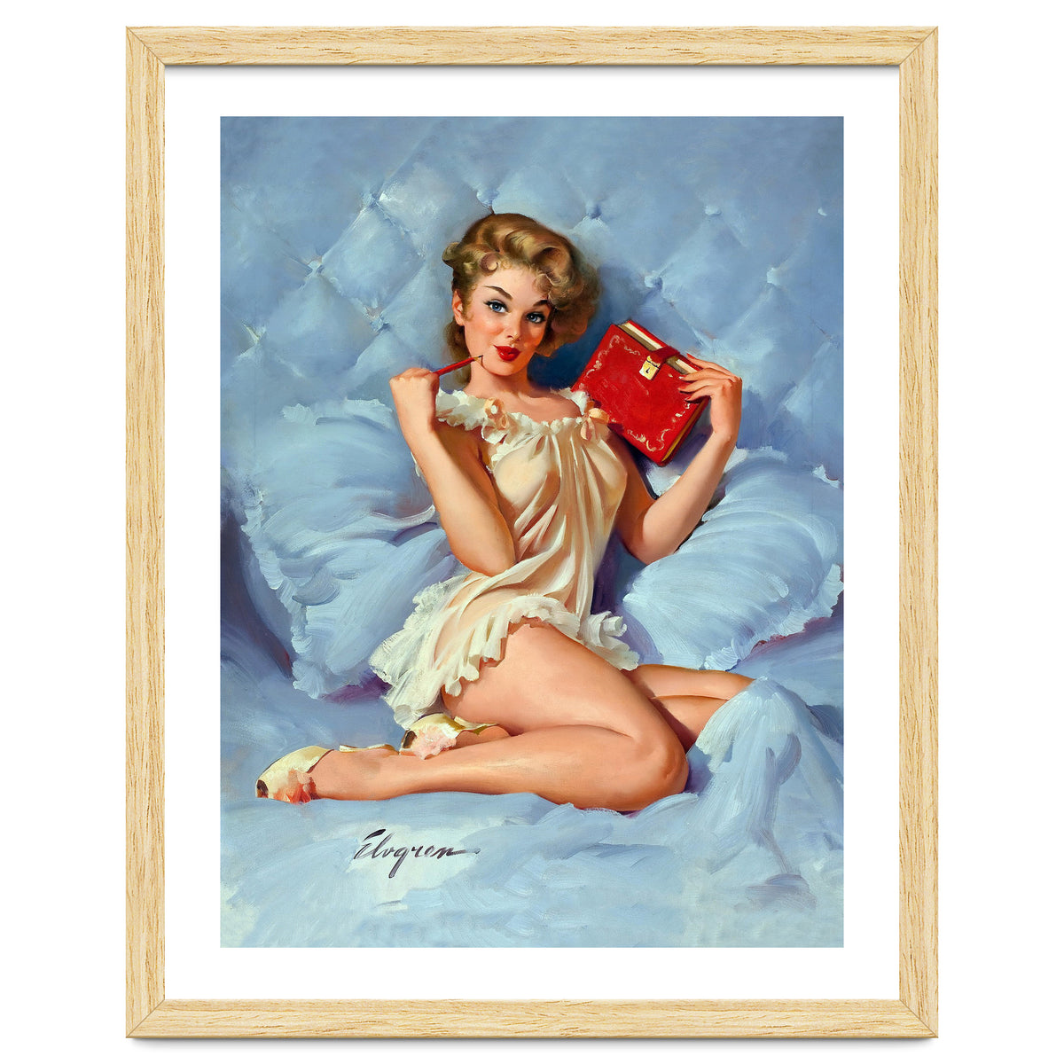 Pinup Sexy Girl Posing With Her Red Book