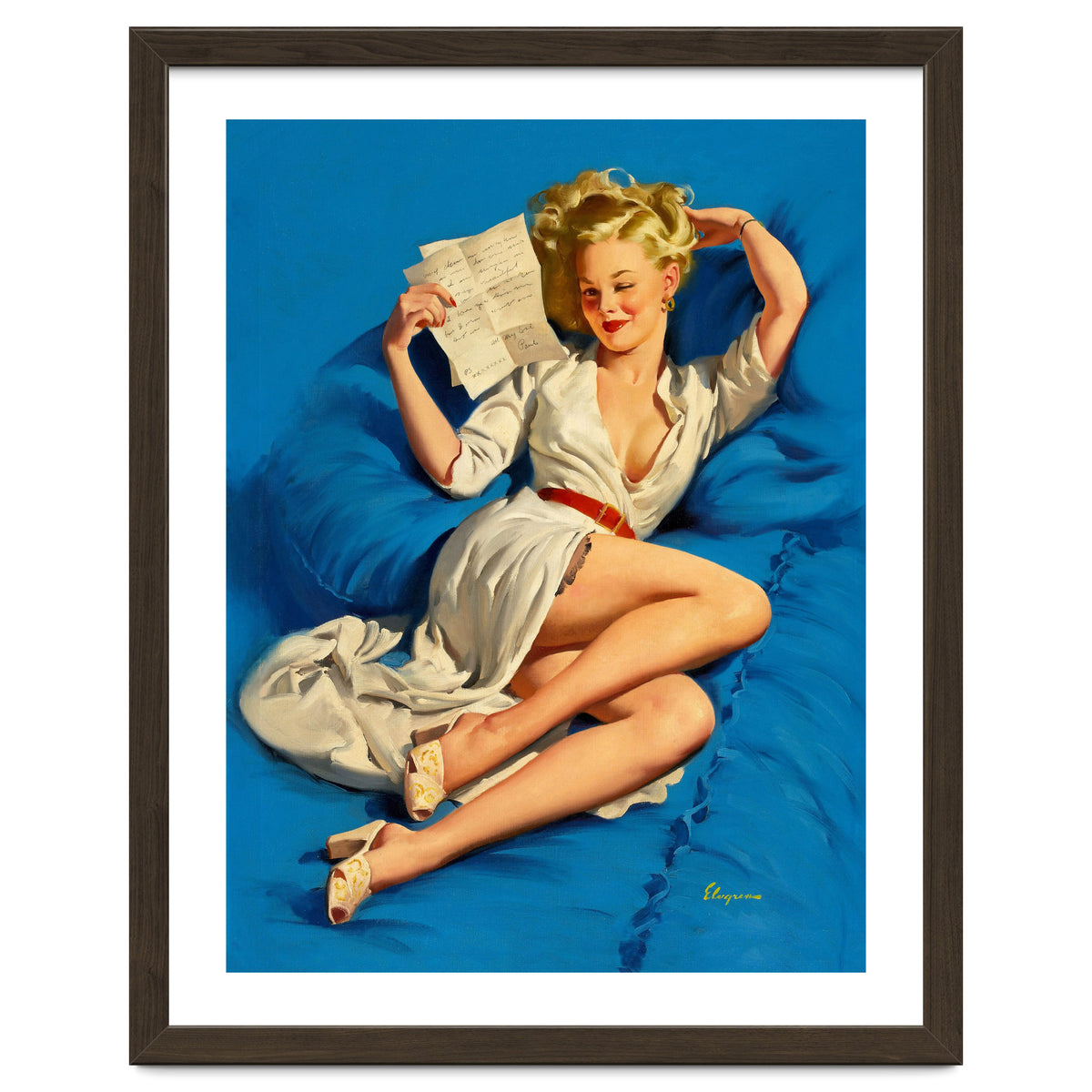 Pinup Sexy Girl Reading A Love Letter