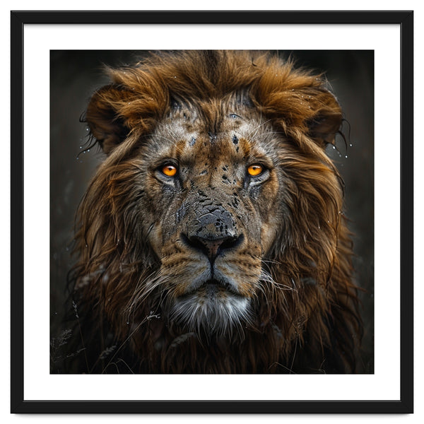 Majestic Lion With Glowing Eyes Close Up Portrait