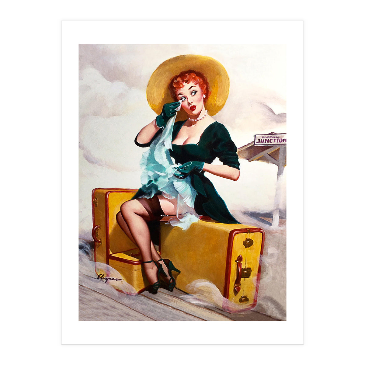 Pinup Sexy Girl Left At The Bus Station (Print Only)