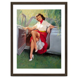 Sexy Pinup Woman Posing In Convertible Car thumbnail