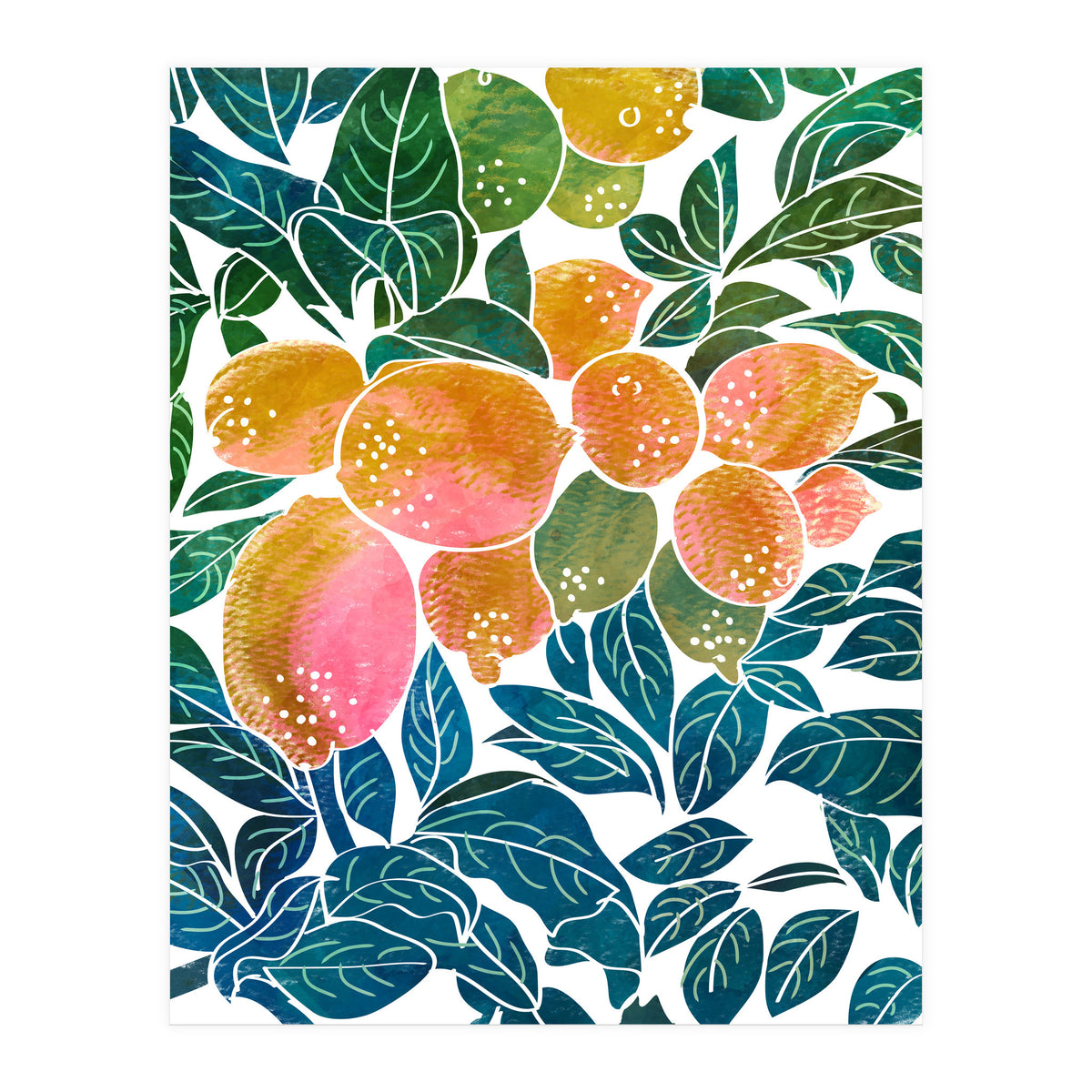 Lemons | Watercolor Modern Boho Botanical Painting | Pastel Summer Jungle Garden Juicy Fresh (Print Only)