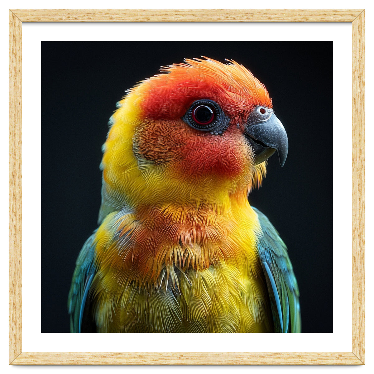 Vibrant Sun Conure Parrot Close Up Portrait
