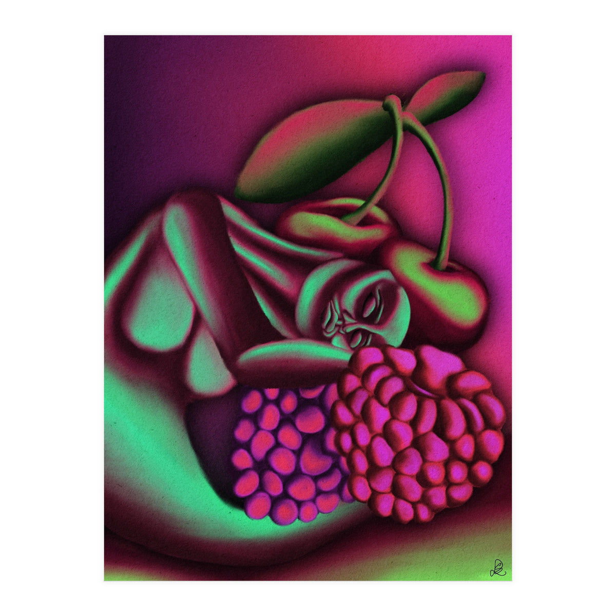Sleepy Among The Berries And Cherries  (Print Only)