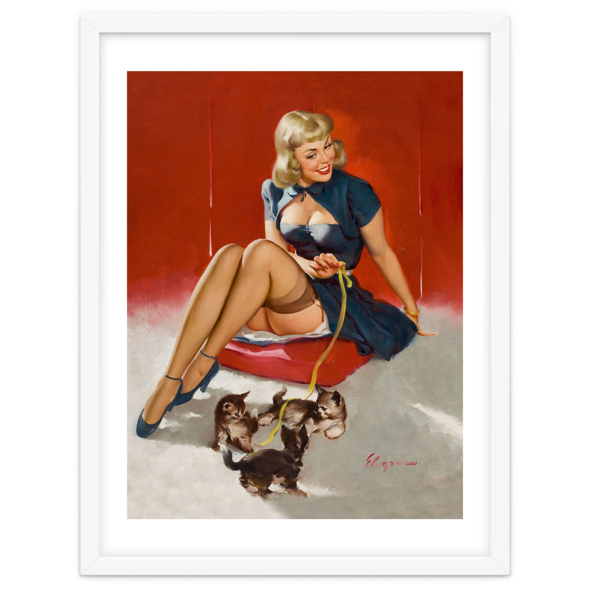 Pinup Sexy Girl Playing With Her Little Cats