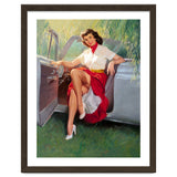 Sexy Pinup Woman Posing In Convertible Car thumbnail