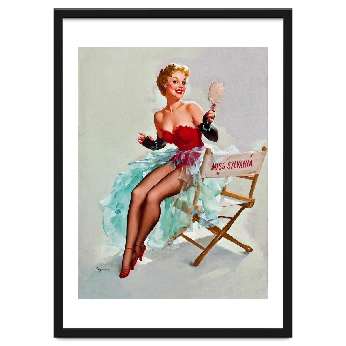 Sexy Pinup Actress Posing With a Mirror