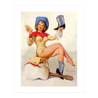 Pinup Sexy Cowgirl Cleaning Her Boots (Print Only)