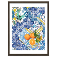 Mediterranean blue tiles, butterflies and citrus fruit