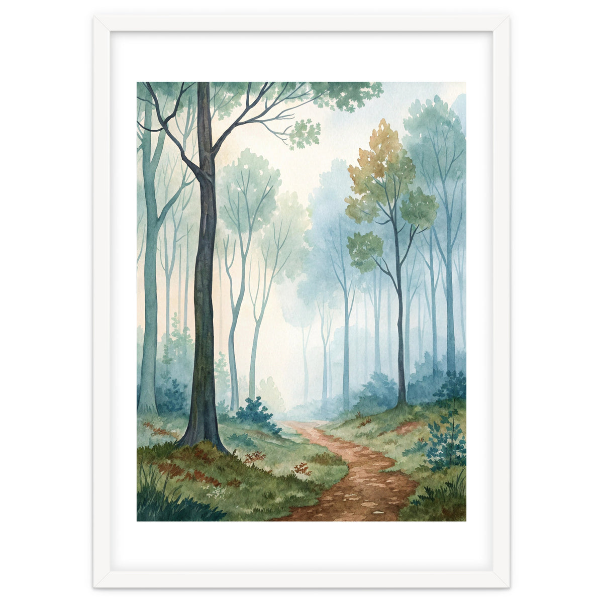 Ethereal Misty Forest Watercolor Art Print