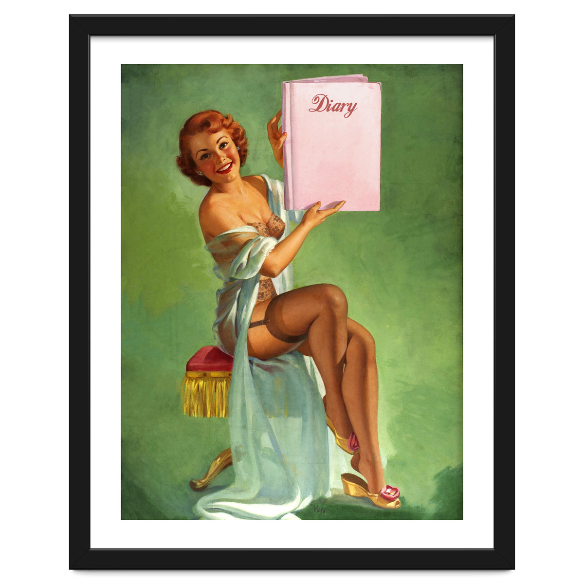 Pinup Girl Posing With Her Big Diary Book