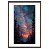 Magical Milky Way Night Sky over Pine Forest Silhouette Art