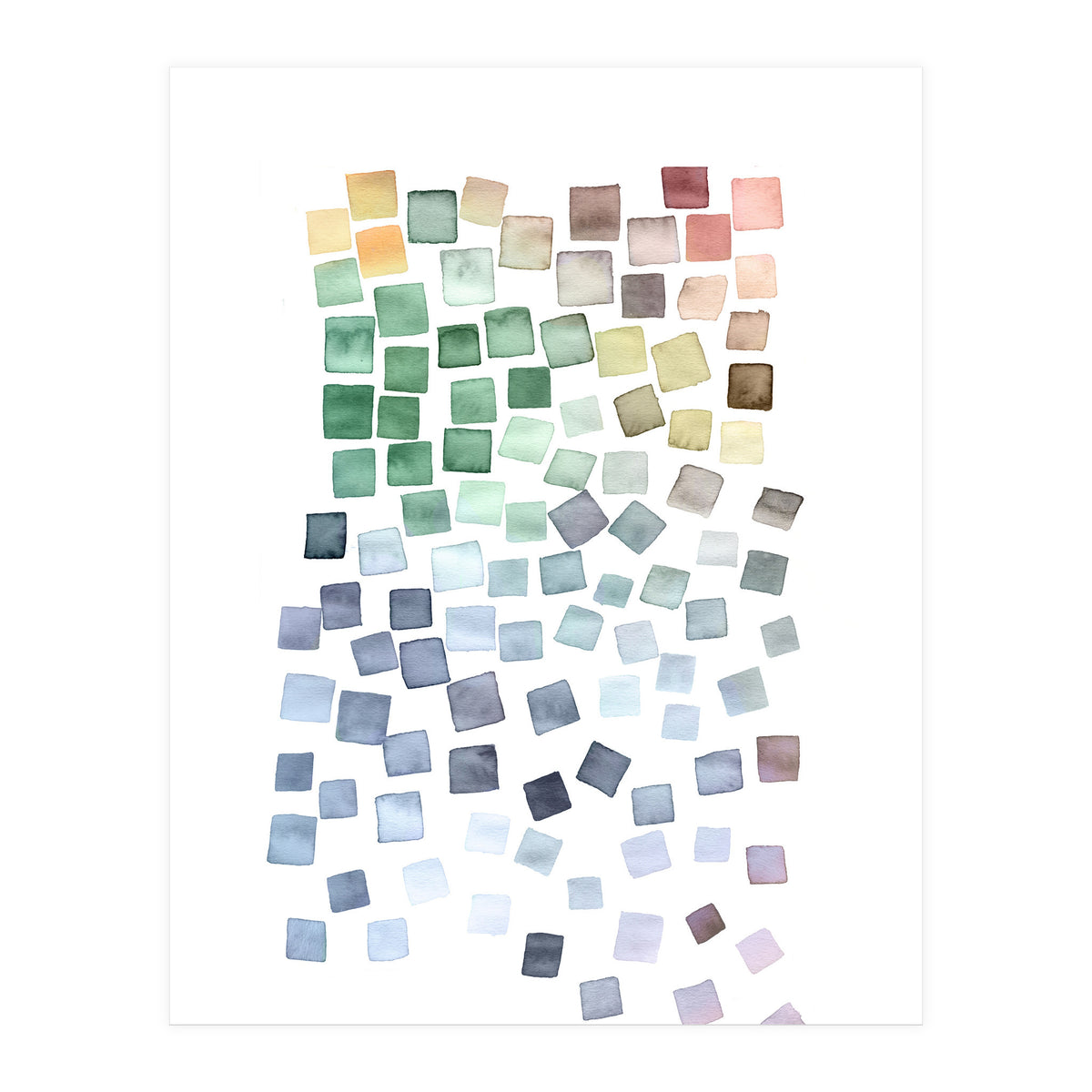 Watercolor Geometric Square Shapes Blue (Print Only)
