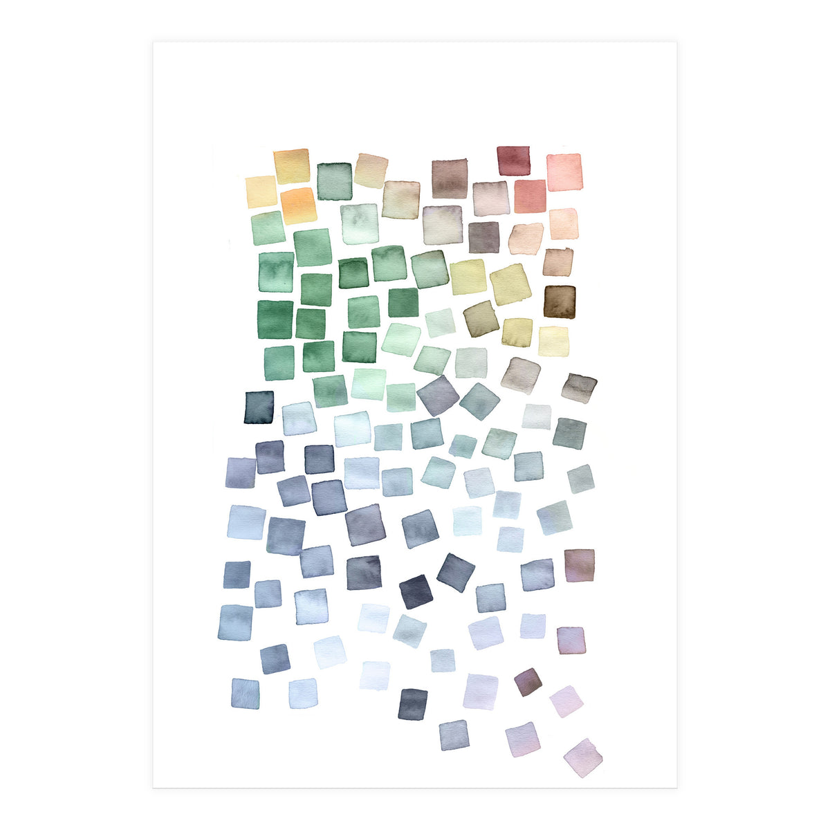 Watercolor Geometric Square Shapes Blue (Print Only)