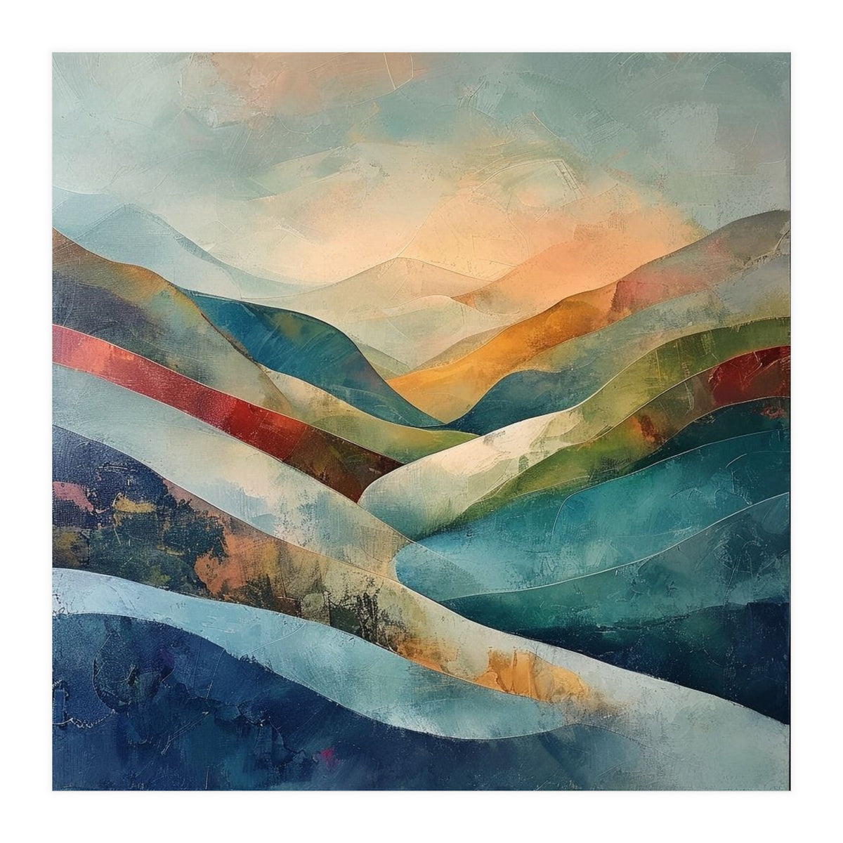 Abstract Mountain Landscape Painting with Textured Rolling Hills (Print Only)