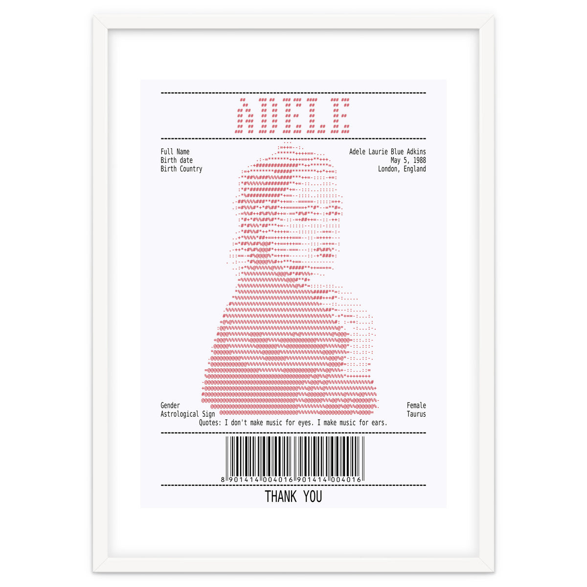 Receipt Art Adele Red