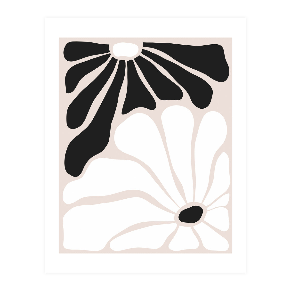 Floral Yin Yang, Scandinavian Nature Flowers Botanical Concept, Plants Blossom Positivity Neutral Minimalism (Print Only)