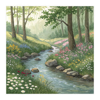 Vibrant Forest Stream Watercolor Painting (Print Only)
