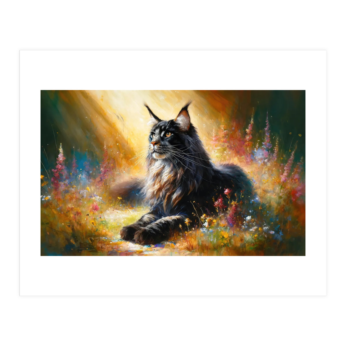 Majestic Lynx In Blooming Meadow (Print Only)