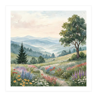 Serene Mountain Meadow Watercolor Landscape (Print Only)