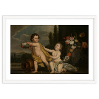 German Master (18th Century) – Two Putti with Garlands of Flowers